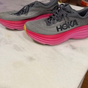 Hoka Gray and Pink Athletic Shoes